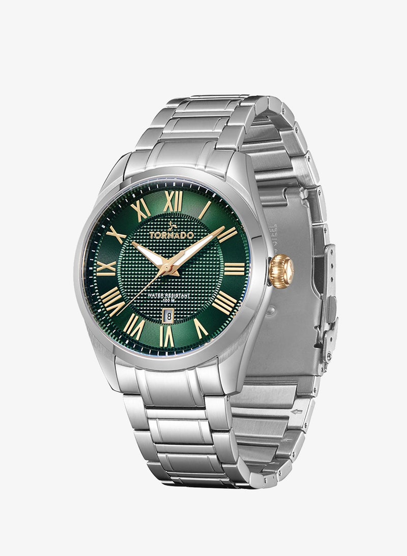 TORNADO Men's Solid stainless steel with Polished and brushed links. 3H with date Display Watch T8007-SBSHG - 42mm mm - Image 2