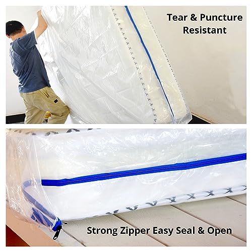 JUNESHE Full Mattress Bag for Moving and Storage Cover -5 Mil Zipper Plastic Waterproof Mattress Storage Bag,77x56x14 inches,1 Pack - Image 3