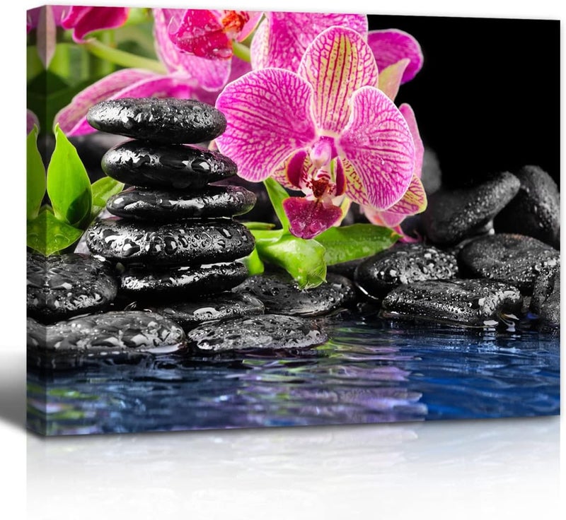 C8BUSIS Canvas Print Wall Art Spotted Orchid Flower Meditation Zen Spa Pebbles Nature Wilderness Photography Realism Rustic Landscape Colorful Multicolor for Living Room, Bedroom, Office 12" X 16" x 1 Panel - Image 1