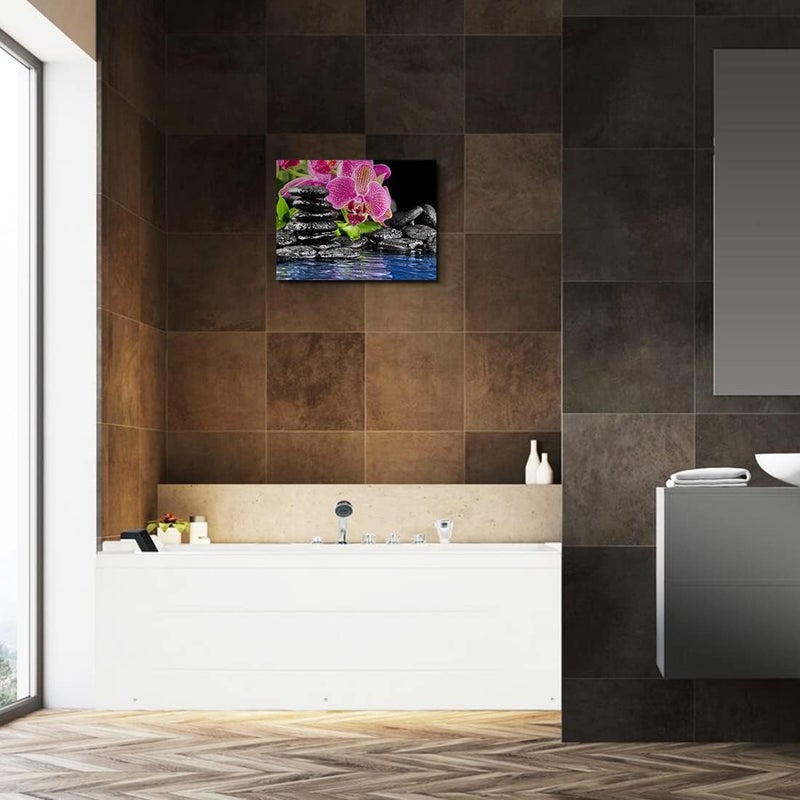 C8BUSIS Canvas Print Wall Art Spotted Orchid Flower Meditation Zen Spa Pebbles Nature Wilderness Photography Realism Rustic Landscape Colorful Multicolor for Living Room, Bedroom, Office 12" X 16" x 1 Panel - Image 3