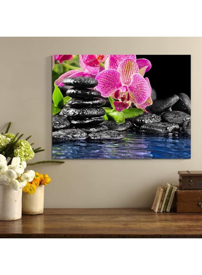 C8BUSIS Canvas Print Wall Art Spotted Orchid Flower Meditation Zen Spa Pebbles Nature Wilderness Photography Realism Rustic Landscape Colorful Multicolor for Living Room, Bedroom, Office 12" X 16" x 1 Panel - Image 5