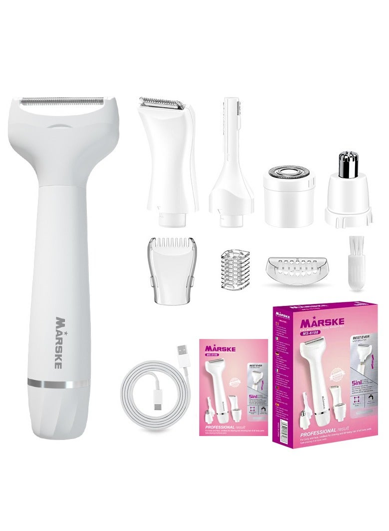 Bikini Electric Shaver for Women 5 in 1 Electric Rechargeable Epilator Lady Painless Hair Remover for Bikini Area/Nose/Armpit/Eyebrow/Facial - Image 1