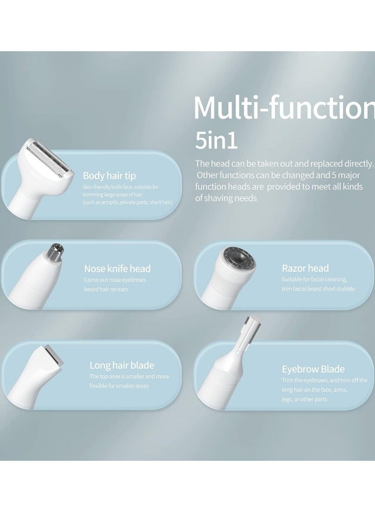 Bikini Electric Shaver for Women 5 in 1 Electric Rechargeable Epilator Lady Painless Hair Remover for Bikini Area/Nose/Armpit/Eyebrow/Facial - Image 5