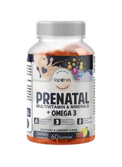 Laperva Prenatal Multivitamin & Minerals + Omega 3, Raspberry Lemonade, 60 Gummies