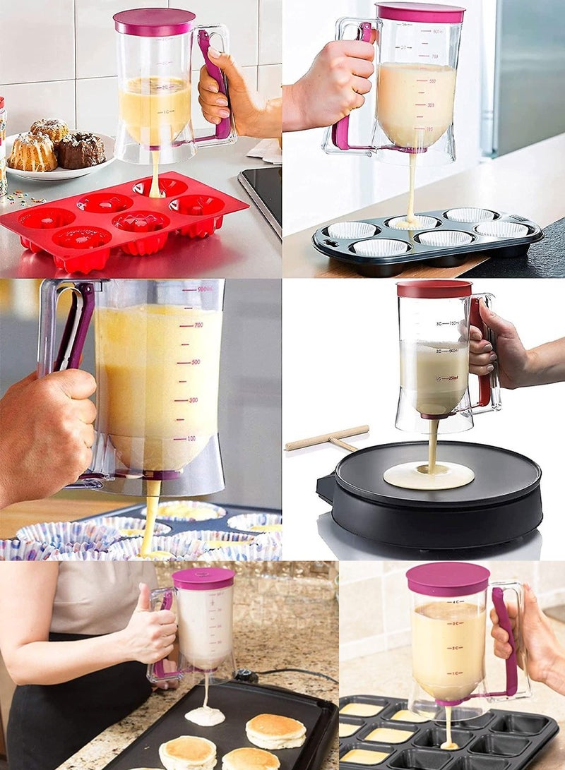 ISHWAZ Pancake Batter Dispenser with Squeeze Handle & Measuring Label, 900ml Batter Maker Machine Perfect for Cupcakes, Waffles, Muffin, Cookie, Crepes and Cakes, Milk Spreader Butter Dispenser Funnel - Image 2