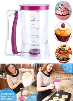 Pancake Batter Dispenser with Squeeze Handle & Measuring Label, 900ml Batter Maker Machine Perfect for Cupcakes, Waffles, Muffin, Cookie, Crepes and Cakes, Milk Spreader Butter Dispenser Funnel
