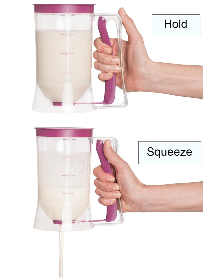 ISHWAZ - Pancake Batter Dispenser with Squeeze Handle & Measuring Label, 900ml Batter Maker Machine Perfect for Cupcakes, Waffles, Muffin, Cookie, Crepes and Cakes, Milk Spreader Butter Dispenser Funnel - Image 1