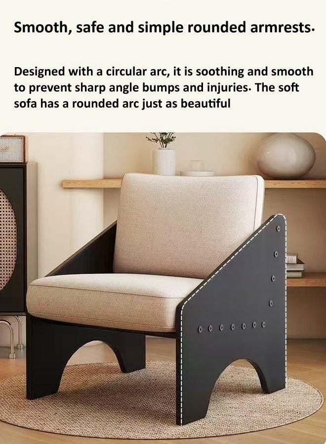رافين كرسي أريكة فردي بتصميم حافة مستديرة عصري متعدد الأغراض، قضبان معدنية، مسند ظهر، كرسي غرفة المعيشة، مقعد ناعم مريح، كرسي قراءة، كرسي ترفيهي 64×75×85 سم - Image 5