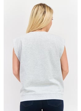 WHISTLES Women Crew Neck Sleeveless Heather Vest, Grey  - Image 3