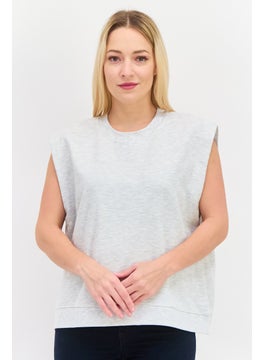 WHISTLES Women Crew Neck Sleeveless Heather Vest, Grey  - Image 1