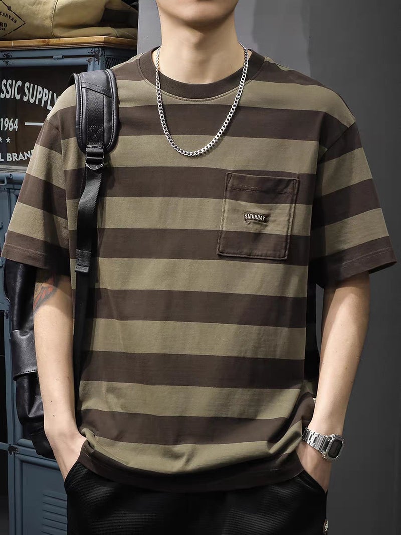 Trendy Brand Striped American Raglan Sleeve Short-Sleeved Men'S Round Neck Loose Casual Half-Sleeved T-Shirt - Image 1