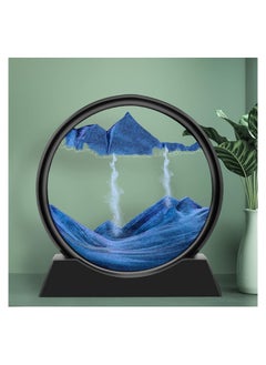 RATSAW Flowing Sand Painting Moving Sand Art Picture Round Glass 3D Deep Sea Sandscape in Motion Display Flowing Sand Frame Home Office Desktop Decorations 7IN Blue  - Image 1