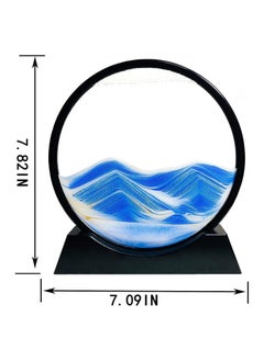 RATSAW Flowing Sand Painting Moving Sand Art Picture Round Glass 3D Deep Sea Sandscape in Motion Display Flowing Sand Frame Home Office Desktop Decorations 7IN Blue  - Image 3