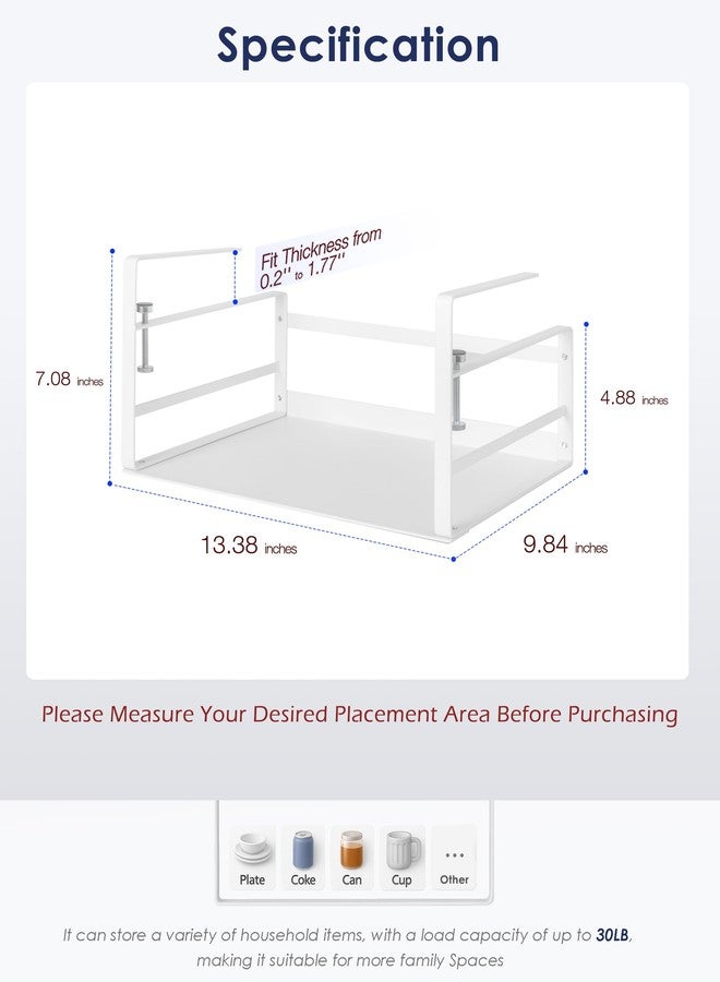 Nxconsu 2Pack Under Shelf Storage Basket Organizer Hanging Holder for Kitchen Cabinet Pantry Cupboard Closet Desk Bookshelf Organization Space Saver Heavy Duty Slide-in Adjustable Mounting Clamp White - Image 2