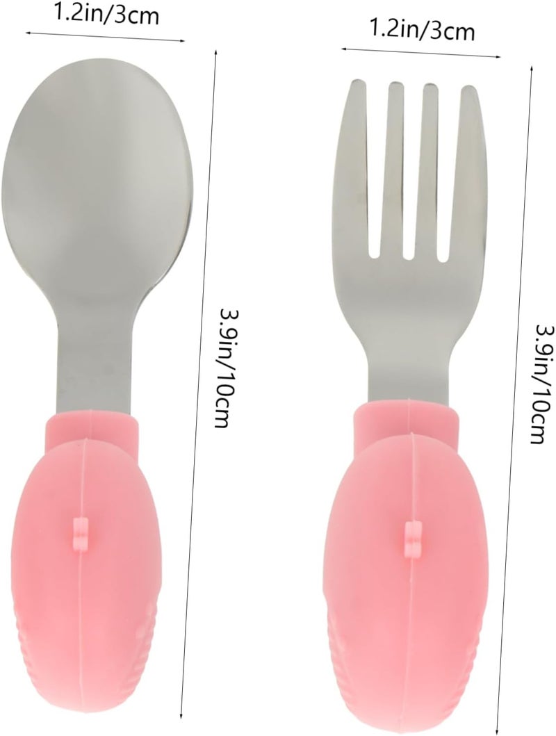 2Pcs Training Tableware Cartoon Silicone Spoons and Forks for Ergonomic Design Durable Stainless Steel and Silicone for Milk and Pureed Food - Image 2