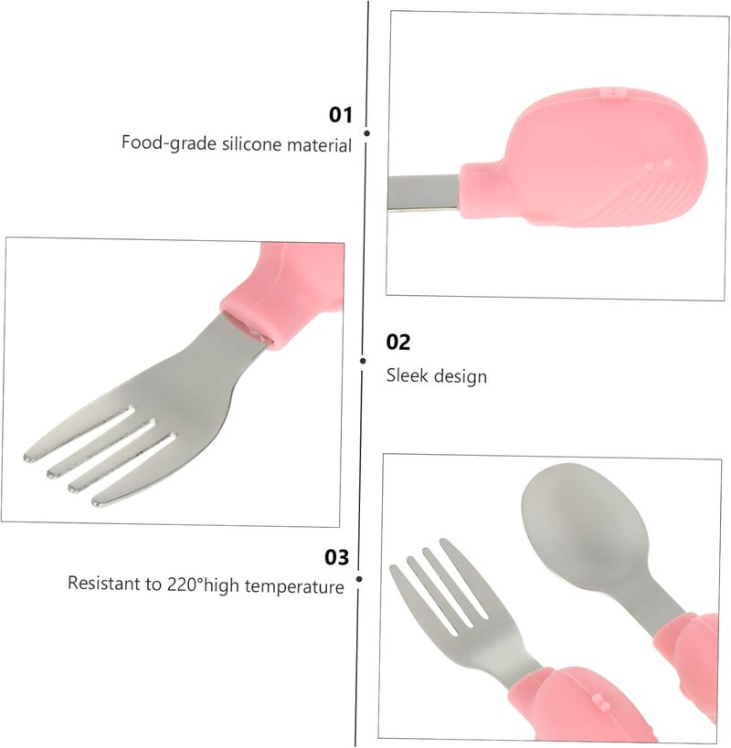 2Pcs Training Tableware Cartoon Silicone Spoons and Forks for Ergonomic Design Durable Stainless Steel and Silicone for Milk and Pureed Food - Image 4