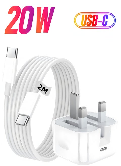 IPhone 20W Fast Charger | USB C Wall Fast Charger with 2M Type C to C Charging Cord Compatible with IPhone 16/15/Pro Max/Pro/Plus and all Type C Mobile