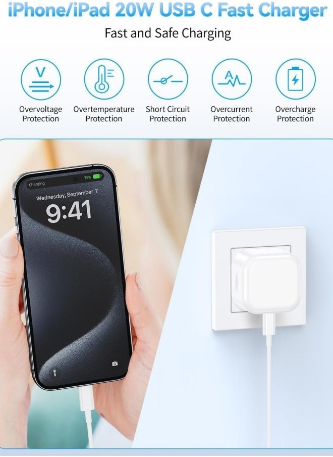 IPhone 20W Fast Charger | USB C Wall Fast Charger with 2M Type C to C Charging Cord Compatible with IPhone 16/15/Pro Max/Pro/Plus and all Type C Mobile