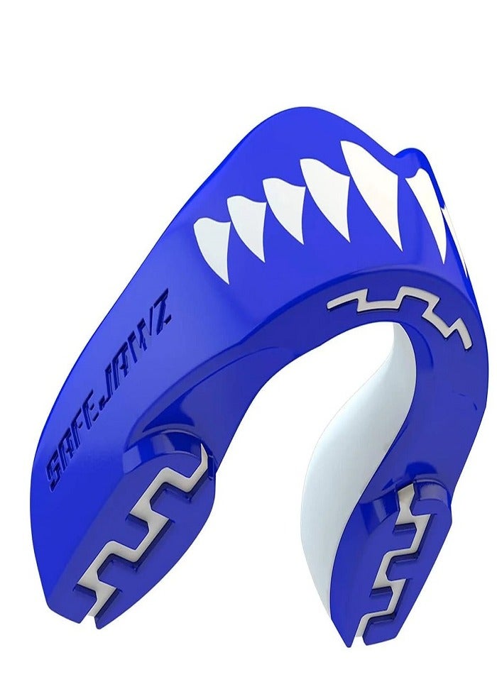 SAFEJAWZ Mouthguard Slim Fit, Full Contact Gum Shield for Rugby, MMA & Boxing, (Junior ( 11), Blue / White) - Image 1