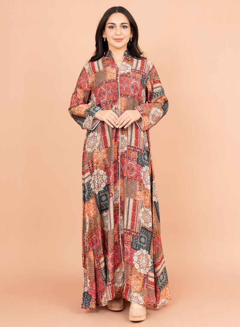 IKKXA Multicolor Patterns Modern Jalabiya IK1021 Red - Image 1