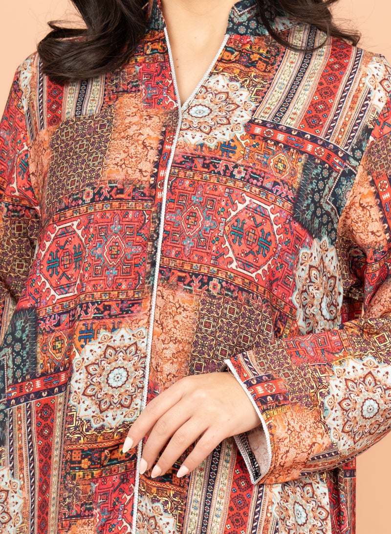 IKKXA Multicolor Patterns Modern Jalabiya IK1021 Red - Image 2