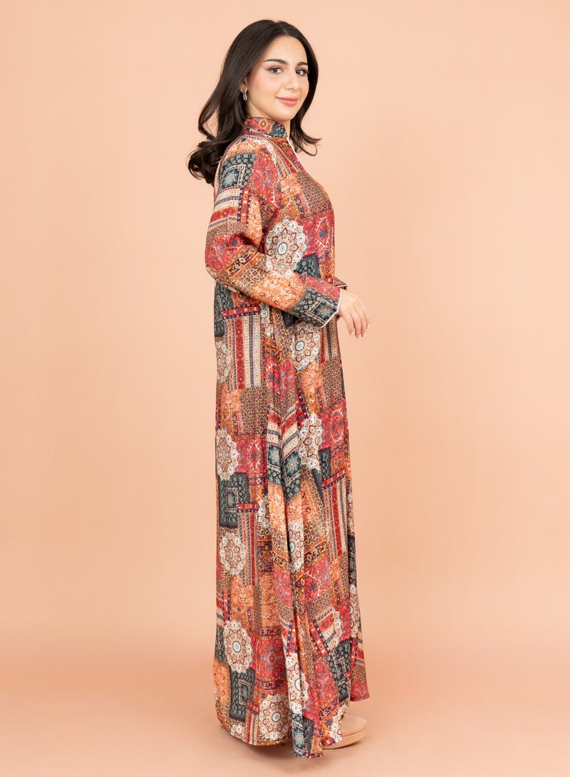 IKKXA Multicolor Patterns Modern Jalabiya IK1021 Red - Image 3