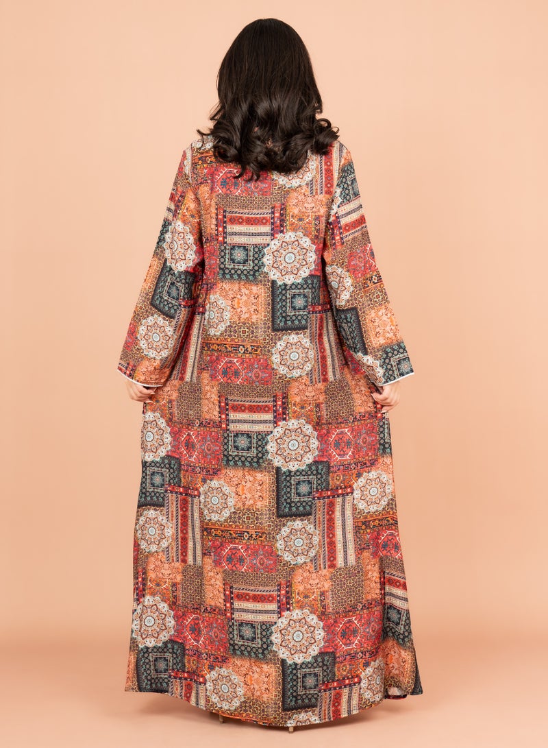 IKKXA Multicolor Patterns Modern Jalabiya IK1021 Red - Image 4