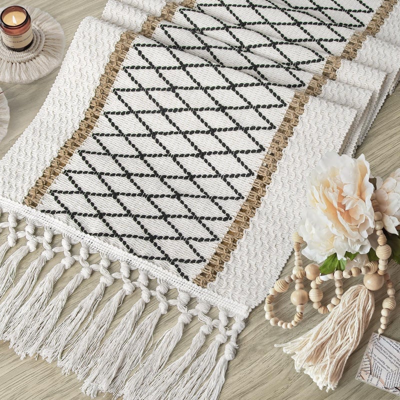 yuboo Table Runner Boho Dresser Runners for Bedroom, Spring Farmhouse Table Runners 72 Inches, Rustic Table Runner with Tassels for Dining Kitchen Office Boho Table Decor - Image 2