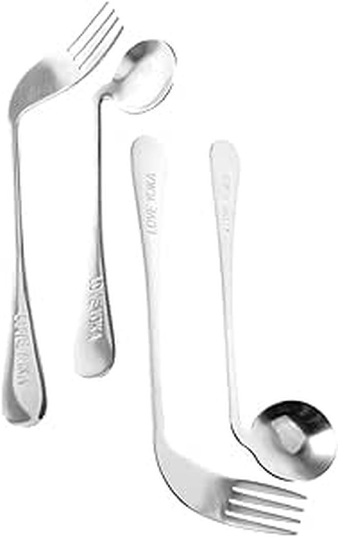 Adaptive Utensils For Elderly Angled Fork And Spoon Bed Care Set - Image 1