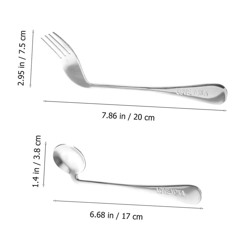Adaptive Utensils For Elderly Angled Fork And Spoon Bed Care Set - Image 3