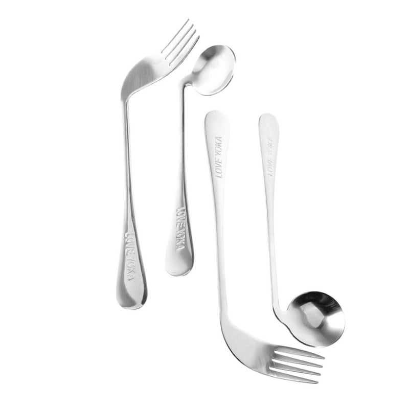 Adaptive Utensils For Elderly Angled Fork And Spoon Bed Care Set - Image 2
