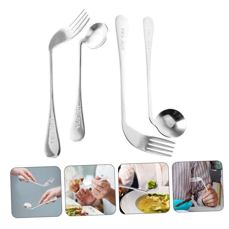 Adaptive Utensils For Elderly Angled Fork And Spoon Bed Care Set - Image 5