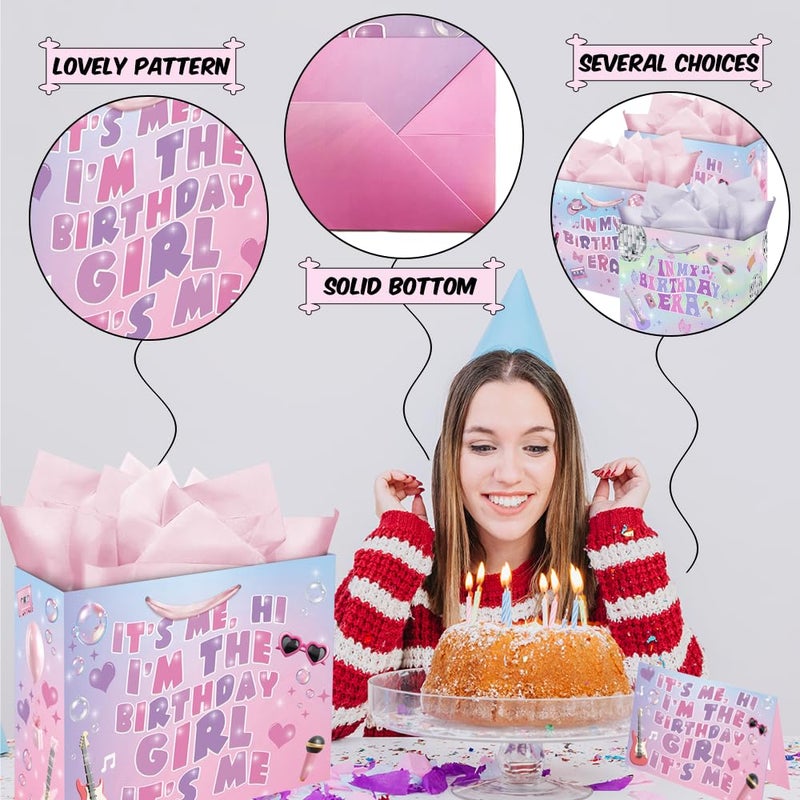 Eaureum It's Me Hi I'm The Birthday Girl Gift Bag for Girls, Purple Pink Blue Birthday Gift Bag Party Decorations for Girls Daughter Granddaughter Friends - Image 3