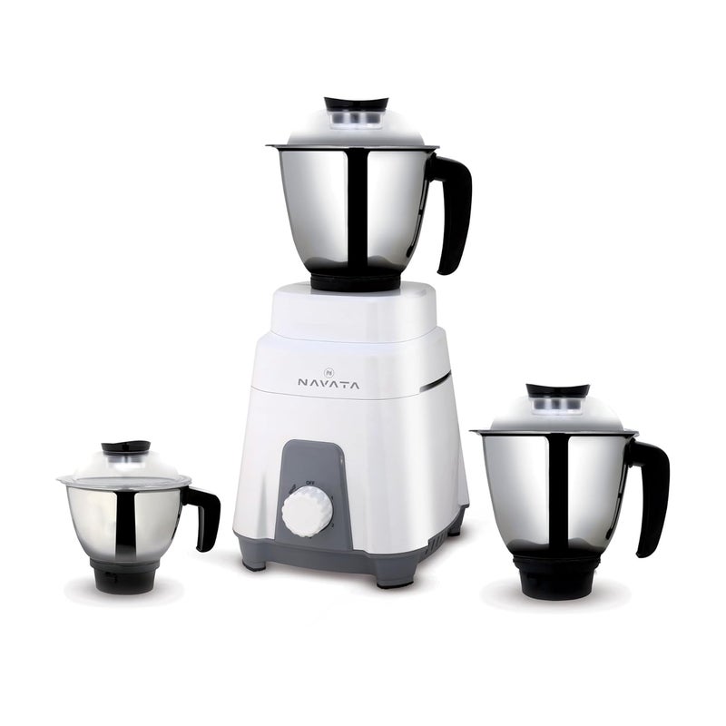 NAVATA NAVATA 800 Watts Thunder Mixer Grinder with 3 Stainless Steel Jars 1 year warranty Black White  - Image 1