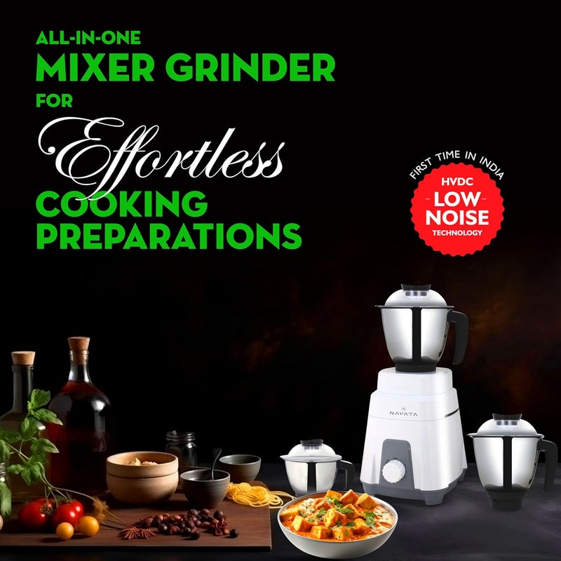 NAVATA NAVATA 800 Watts Thunder Mixer Grinder with 3 Stainless Steel Jars 1 year warranty Black White  - Image 3