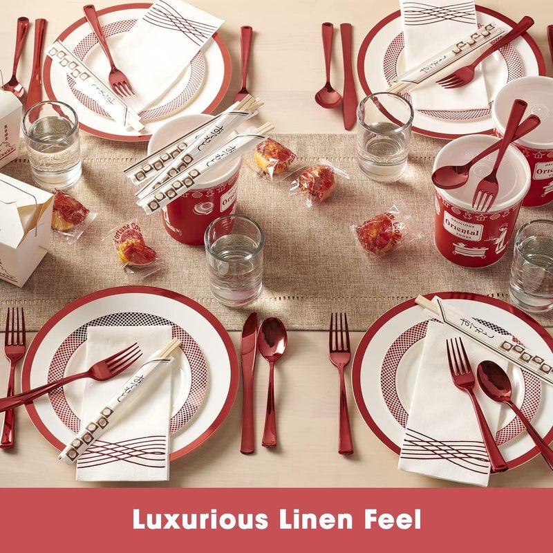 By Madee 50 Pcs PREMIUM Holiday Napkins Disposable | Red Disposable Napkins | Cloth Like Christmas Disposable Hand Towels for Bathroom | Metallic Foil Stamped | Thicker and Softer than Others - Image 3