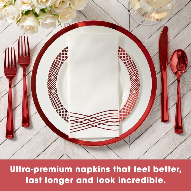 By Madee 50 Pcs PREMIUM Holiday Napkins Disposable | Red Disposable Napkins | Cloth Like Christmas Disposable Hand Towels for Bathroom | Metallic Foil Stamped | Thicker and Softer than Others - Image 5