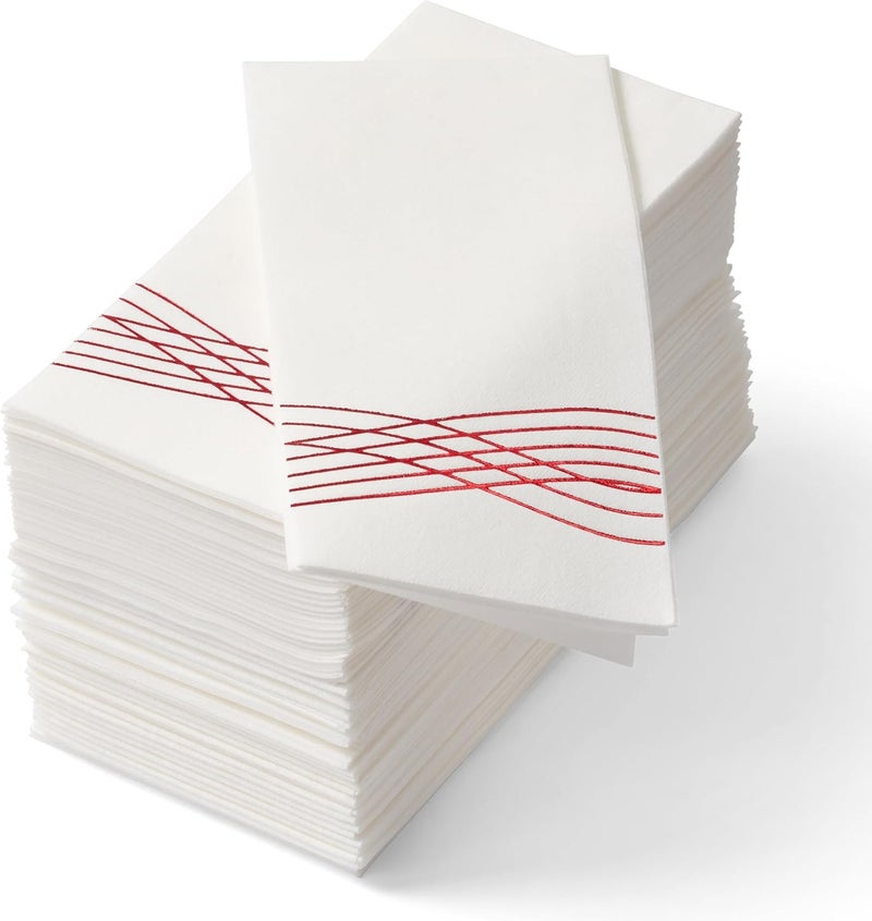 By Madee 50 Pcs PREMIUM Holiday Napkins Disposable | Red Disposable Napkins | Cloth Like Christmas Disposable Hand Towels for Bathroom | Metallic Foil Stamped | Thicker and Softer than Others - Image 1