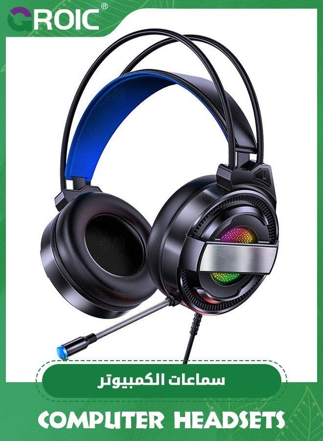 GROIC Gaming Headset, Noise Cancelling Wired 3.5mm and USB Gamer Headphones with Microphone, LED Light, Over Ear Soft Memory Earmuffs for PS4 PS5 PC Xbox One Switch  - Image 1