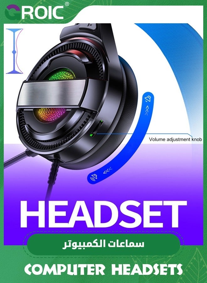 GROIC Gaming Headset, Noise Cancelling Wired 3.5mm and USB Gamer Headphones with Microphone, LED Light, Over Ear Soft Memory Earmuffs for PS4 PS5 PC Xbox One Switch  - Image 4