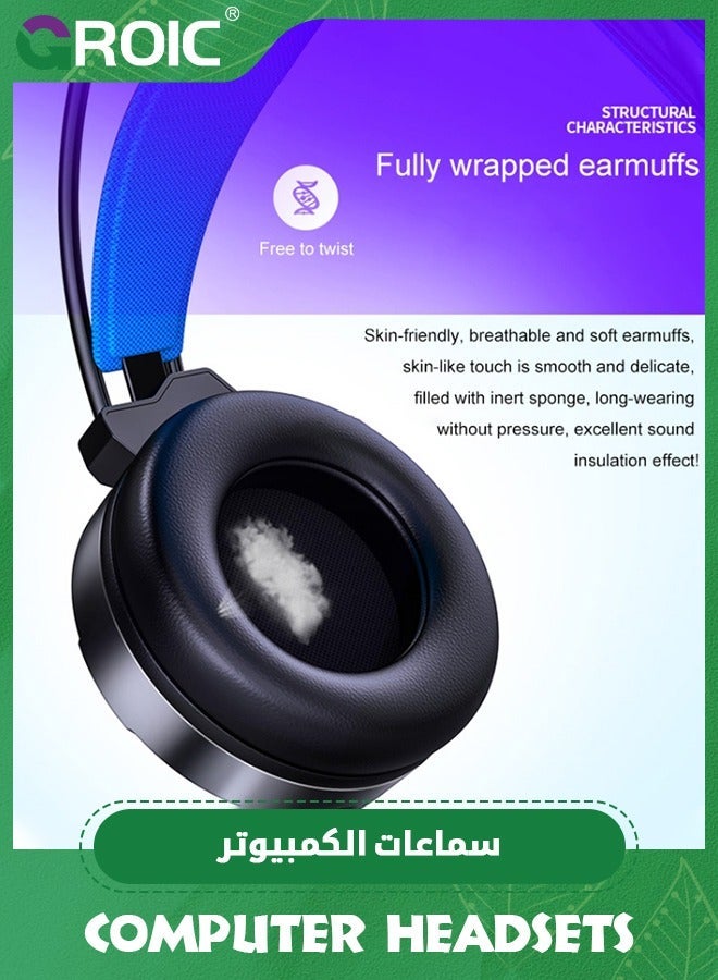 GROIC Gaming Headset, Noise Cancelling Wired 3.5mm and USB Gamer Headphones with Microphone, LED Light, Over Ear Soft Memory Earmuffs for PS4 PS5 PC Xbox One Switch  - Image 3