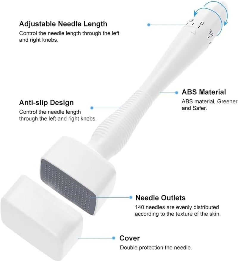 AVIARA AVIARA Derma Stamp For Hair Growth Titanium Coated Adjustable Needles 05Mm To 3Mm 140 Microneedling Stamp For Skin Repair Face Hair Beard Growth White Heavy Quality Pack Of 1 - Image 3