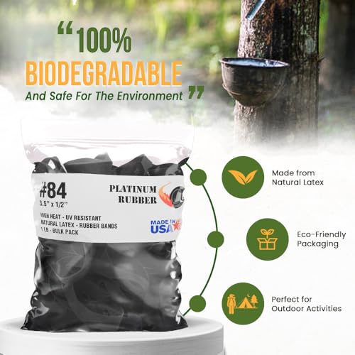 Platinum Rubber Black #84 Extra Wide Large Premium Outdoor Rubberbands, Made in USA, High Heat UV Resistant Platinum Rubber Crepe Band (3 1/2" Long x 1/2" Wide) (Black Rubber 1/2 LB) - Image 4