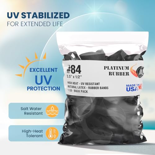 Platinum Rubber Black #84 Extra Wide Large Premium Outdoor Rubberbands, Made in USA, High Heat UV Resistant Platinum Rubber Crepe Band (3 1/2" Long x 1/2" Wide) (Black Rubber 1/2 LB) - Image 3