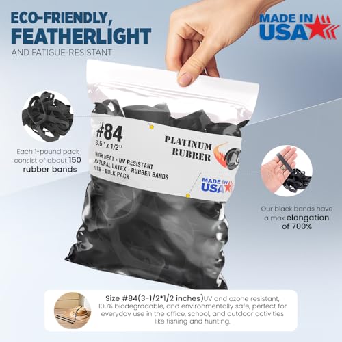 Platinum Rubber Black #84 Extra Wide Large Premium Outdoor Rubberbands, Made in USA, High Heat UV Resistant Platinum Rubber Crepe Band (3 1/2" Long x 1/2" Wide) (Black Rubber 1/2 LB) - Image 2