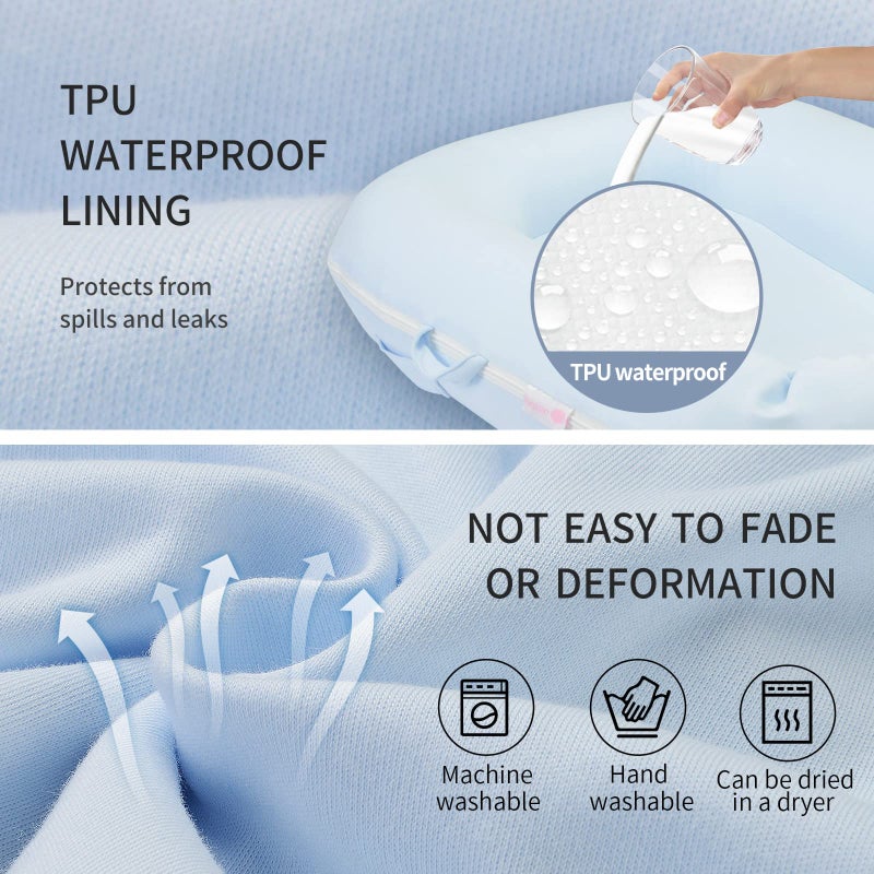 Pucmaoci Organic Replacement Cover for Dockatot Deluxe+ Docks with Waterproof Pad Certified Organic Cotton Protects Against leaks Premium Quality Spare Cover (Cover Only) (Blue) - Image 3