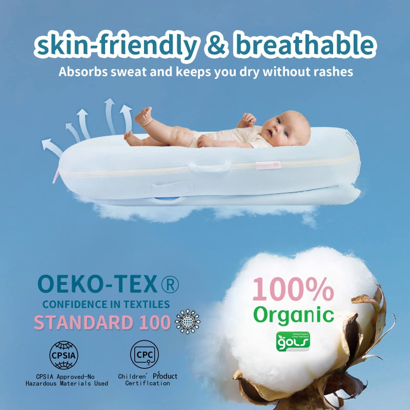 Pucmaoci Organic Replacement Cover for Dockatot Deluxe+ Docks with Waterproof Pad Certified Organic Cotton Protects Against leaks Premium Quality Spare Cover (Cover Only) (Blue) - Image 2