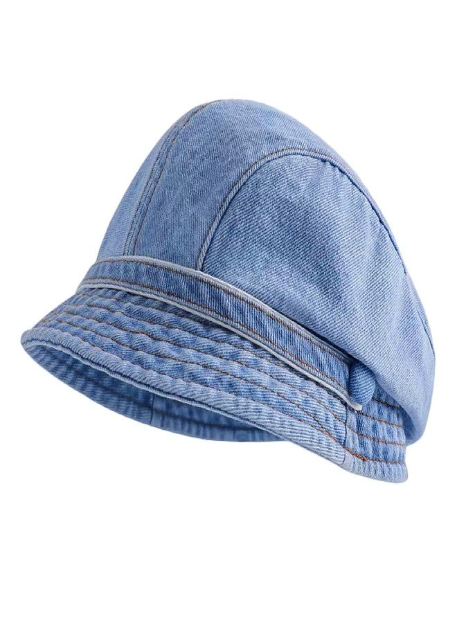 ZARSIO Denim Beret Hat Newsboy Cap Retro Bucket Hat with Adjustable Strap for Women (US, Alpha, One Size, Blue) - Image 1