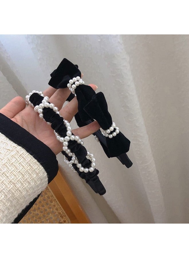 ويوپار عصابة رأس من اللؤلؤ من Wiwpar للنساء، إكسسوارات شعر أنيقة وجذابة، عبوة من قطعتين (أسود) - Image 2