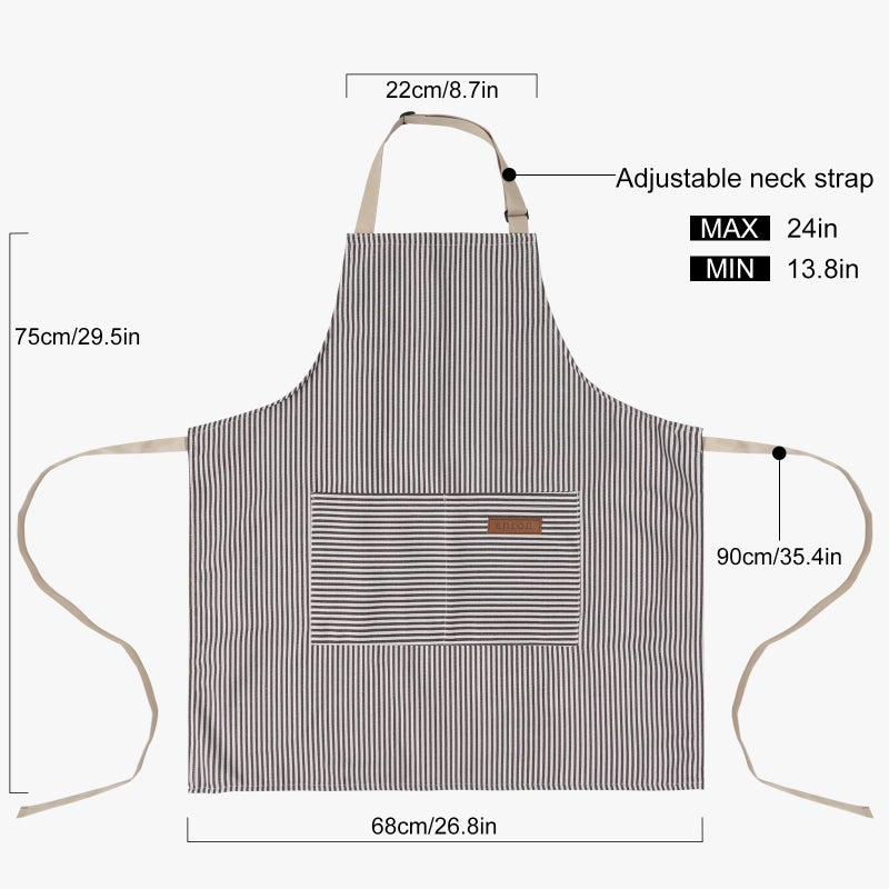 DILLMAN Kitchen Cooking Adjustable Aprons - Men Women Bib Soft Chef Stripes Apron with 2 Pockets (Narrow Brown Strips) - Image 2